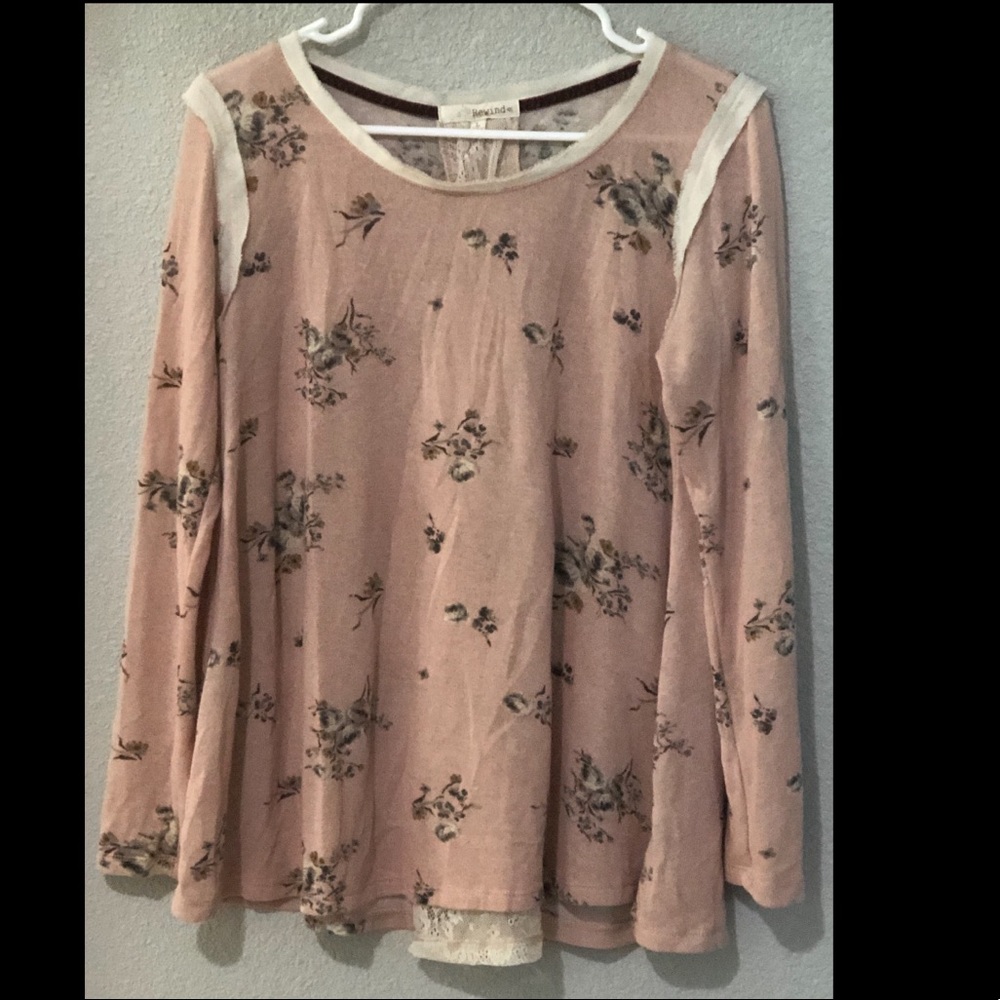 Juniors Long Sleeve Floral Lace Top Size Large